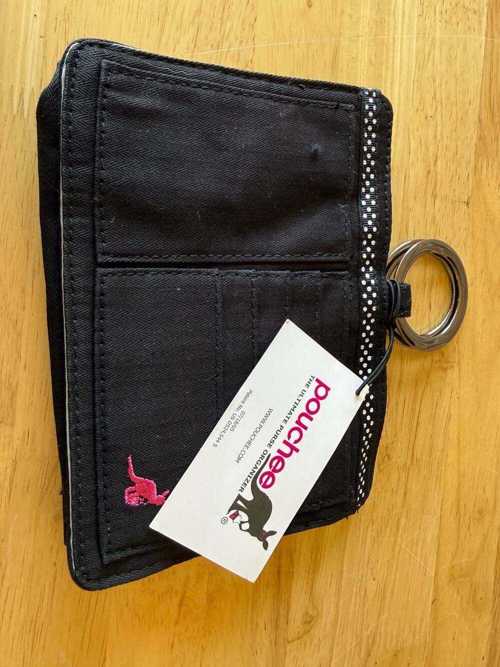 Pouchee The Ultimate Purse Organizer Black Fabric with Pink Kangaroo Logo